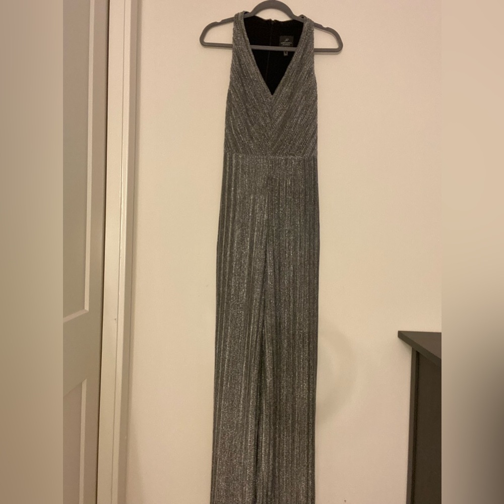 Adrianna Papell Wide Leg Metallic Pleat Jumpsuit.